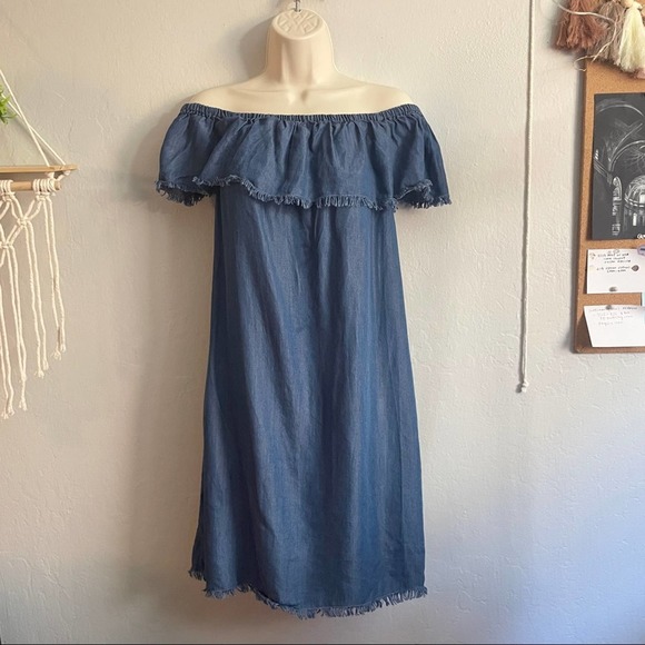 Dresses & Skirts - Off Shoulder Jeans Dress
